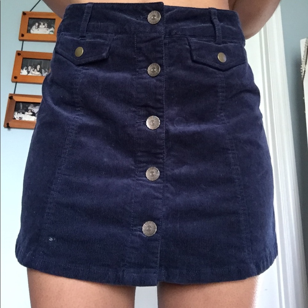 High waisted Corduroy Mini Skirt in Navy Blue